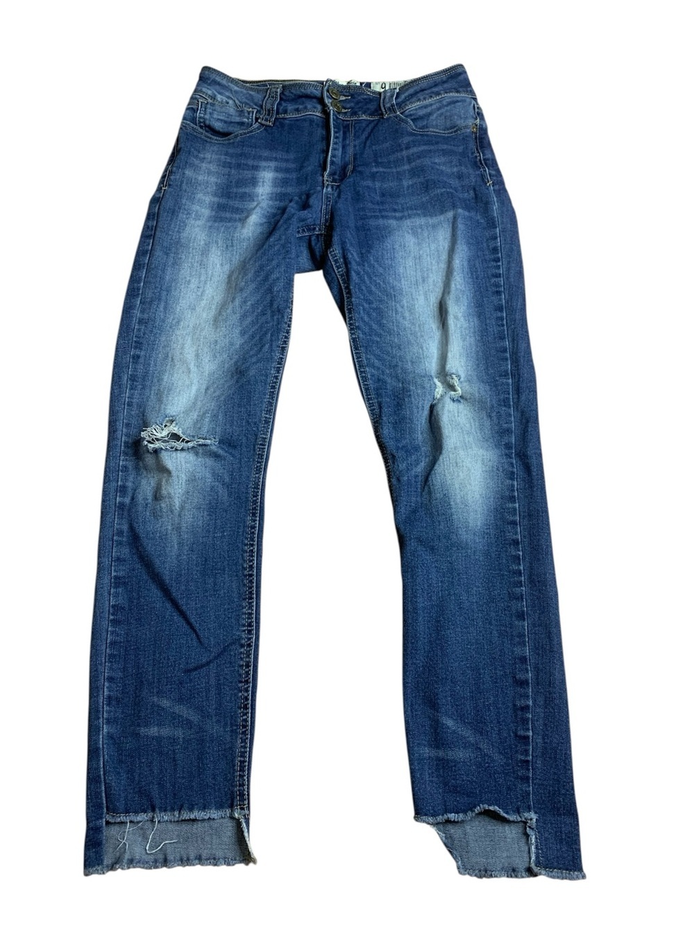 Indigo Rein Raw Hem Distressed Ankle Jeans - Size 9